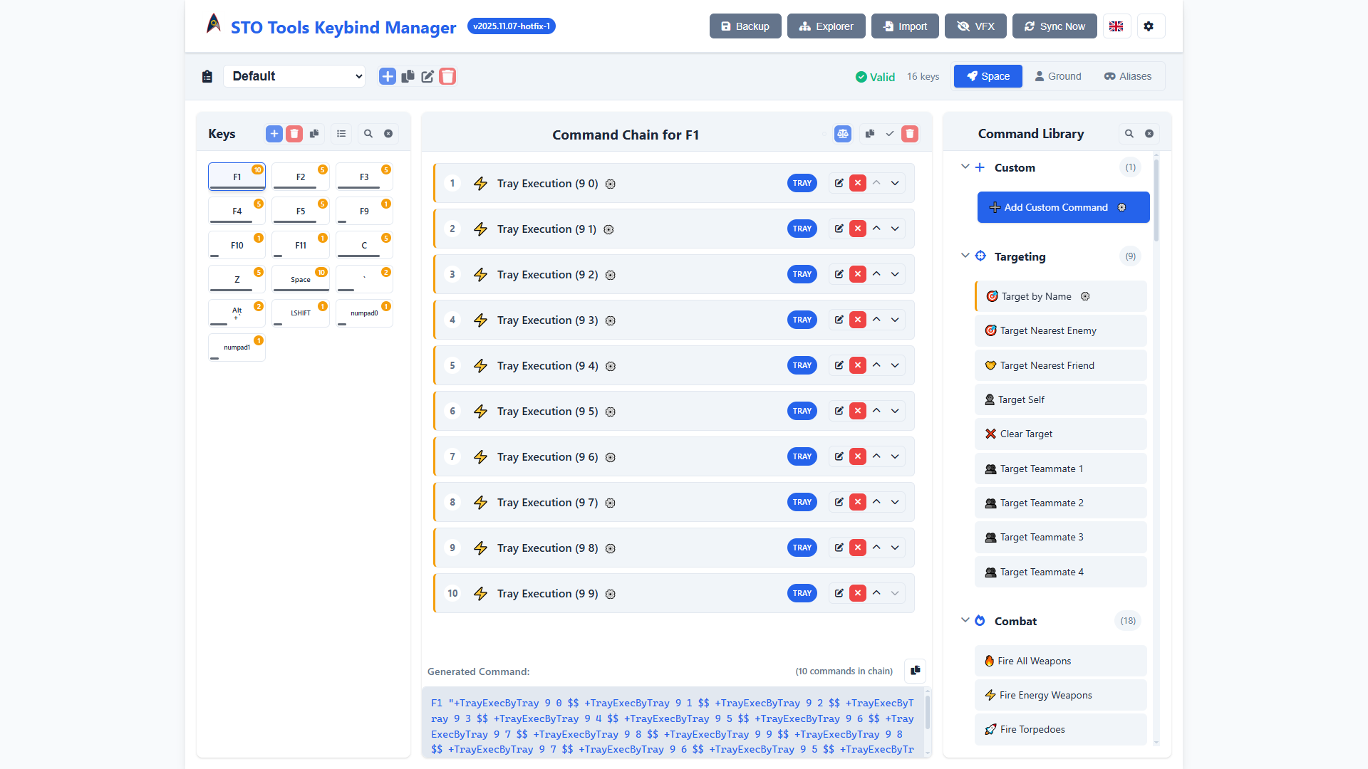 Command preview showing the generated keybind text with syntax highlighting