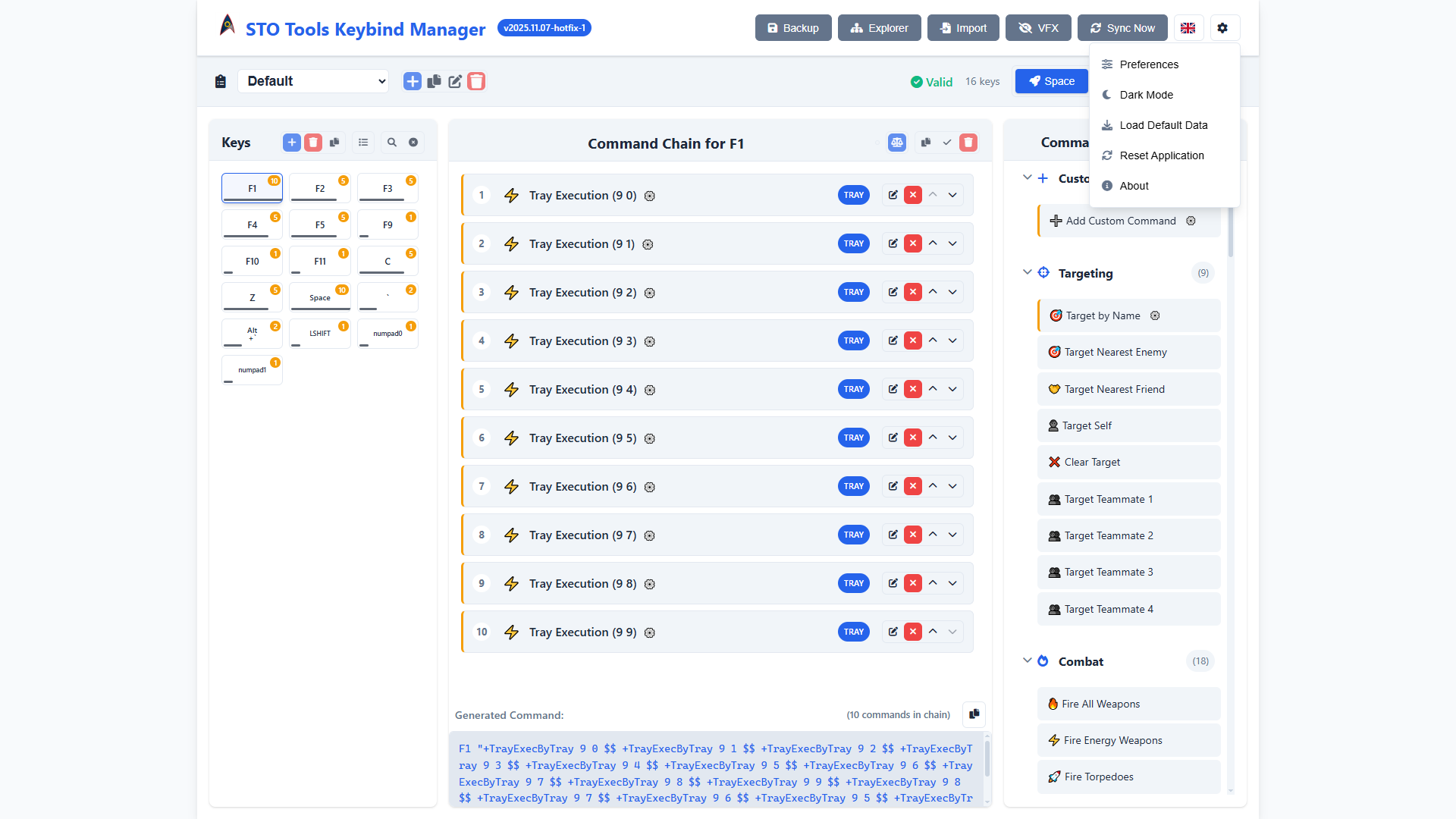 Settings menu showing Reset Application option